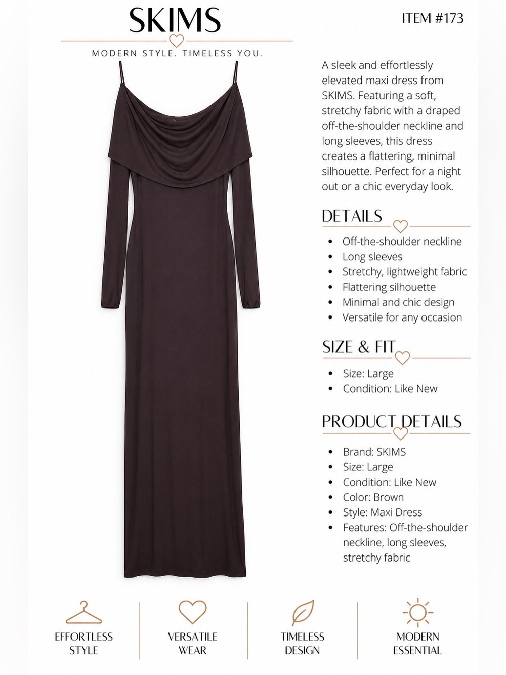 SKIMS Brown Draped Off-the-Shoulder Maxi Dress